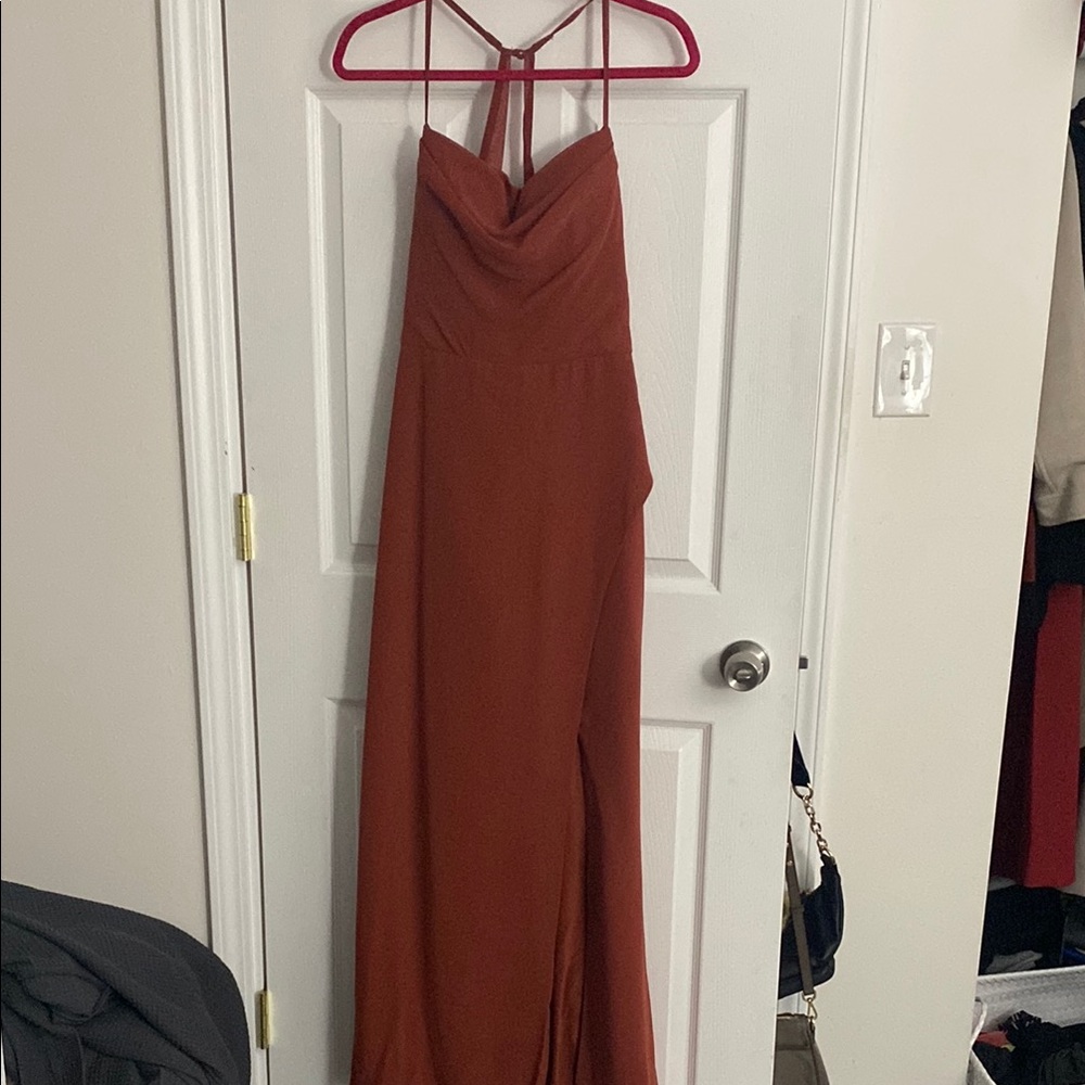 Elegant Rust Halter Maxi Dress
